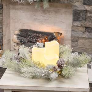 Snowy Bristle Pine & Boughs Candle Ring, 6.5" SH262504;