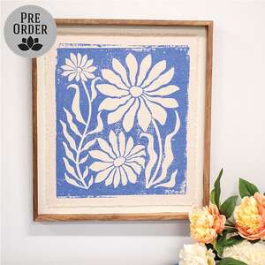 Blue Flower on Natural Background Frayed Edge Print 18in. X 16in.