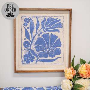 Natural Flower on Blue Background Frayed Edge Print 18in. X 16in.