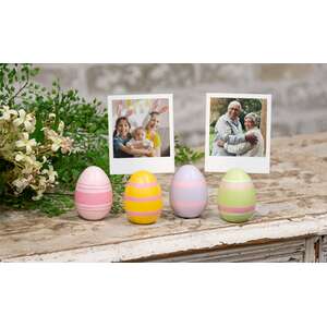 4 Set - Painted Wooden Easter Egg Name Card Holders - 2.5"H