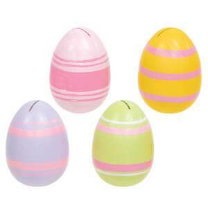 4 Set - Painted Wooden Easter Egg Name Card Holders - 2.5"H