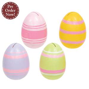 4 Set - Painted Wooden Easter Egg Name Card Holders - 2.5"H
