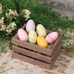 6 Set - Painted Wooden Easter Eggs - 2"H