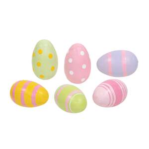 6 Set - Painted Wooden Easter Eggs - 2"H