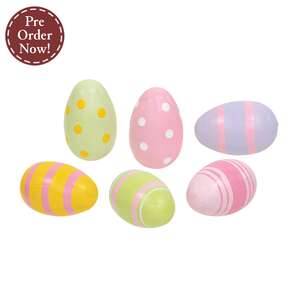 6 Set - Painted Wooden Easter Eggs - 2"H