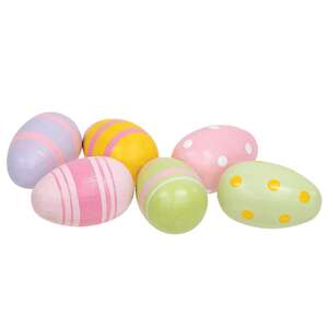 6 Set - Painted Wooden Easter Eggs - 2"H