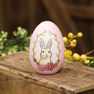 Hand Painted Bunny Portait Wooden Easter Egg