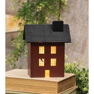 Primitive Wooden Red Saltbox Sitter - 7"H