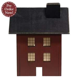 Primitive Wooden Red Saltbox Sitter - 7"H