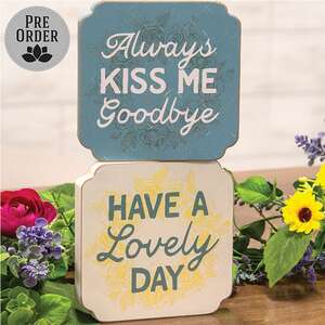 Have A Lovely Day Distressed Cottage Rose Block Sign - 2 Asstd.
