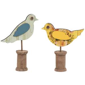 Cottage Rose Distressed Wooden Bird on Spool - 2 Asstd.