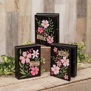 Faith Love Grace Wooden Floral Book Box - 3 Asstd.
