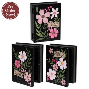 Faith Love Grace Wooden Floral Book Box - 3 Asstd.