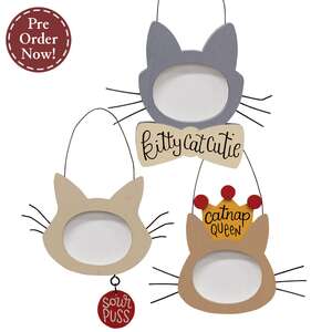 Shaped Cat Frame Ornaments - 3 Asstd.