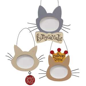 Shaped Cat Frame Ornaments - 3 Asstd.