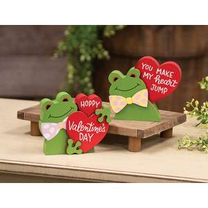 Hoppy Valentine's Day Wooden Frog Sitter, #39013