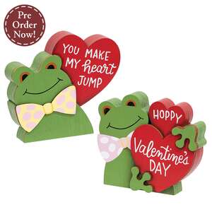 Hoppy Valentine's Day Wooden Frog Sitter, #39013