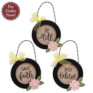 3 Set - Faith, Still, Believe Round Floral Frame Ornaments