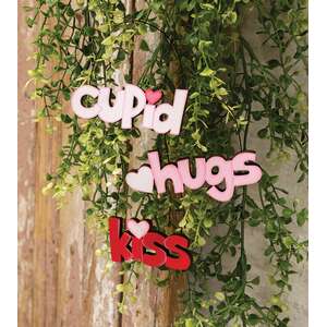 3 Set - Cupid, Hugs, Kiss Cutout Word Ornaments