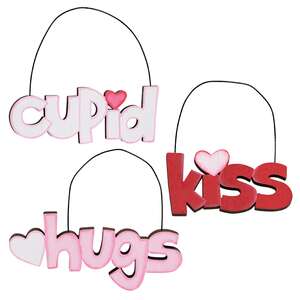 3 Set - Cupid, Hugs, Kiss Cutout Word Ornaments