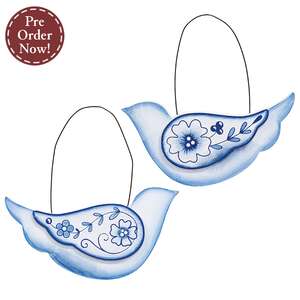 Blue & White Floral Bird Ornament - 2 Asstd.