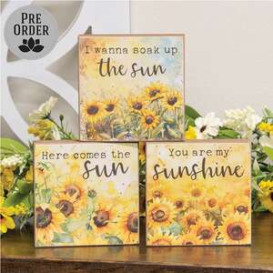 You Are My Sunshine Watercolor Sunflower Block - 3 Asstd.