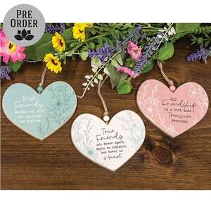 Wildflower Friendship Wooden Heart Ornament - 3 Asstd.