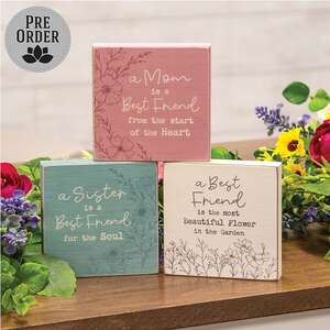 Wildflower Friend, Mom, Sister 4" Square Block - 3 Asstd.