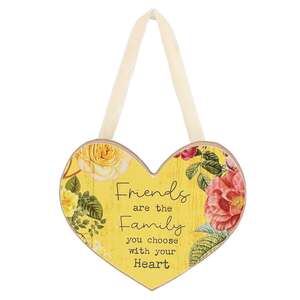 Vintage Floral Friendship Wooden Heart Ornament - 3 Asstd.