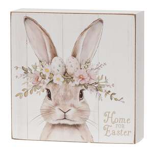 Welcome Spring Floral Crown Bunny Box Sign - 3 Asstd.