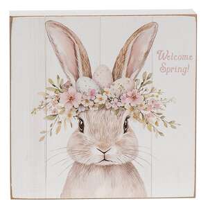 Welcome Spring Floral Crown Bunny Box Sign - 3 Asstd.