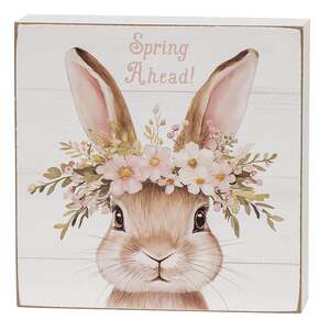 Welcome Spring Floral Crown Bunny Box Sign - 3 Asstd.