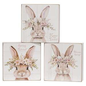 Welcome Spring Floral Crown Bunny Box Sign - 3 Asstd.