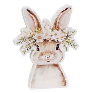 Spring Floral Crown Wooden Bunny Sitter - 3 Asstd.