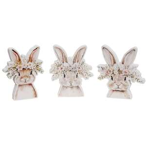 Spring Floral Crown Wooden Bunny Sitter - 3 Asstd.