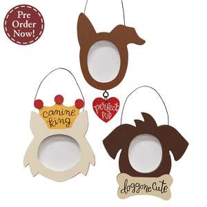 Shaped Dog Frame Ornaments - 3 Asstd