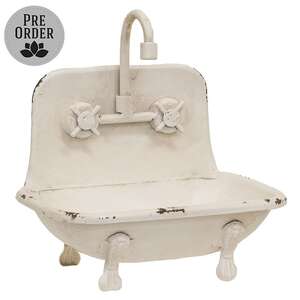 Distressed White Faucet Bathtub Soap Dish