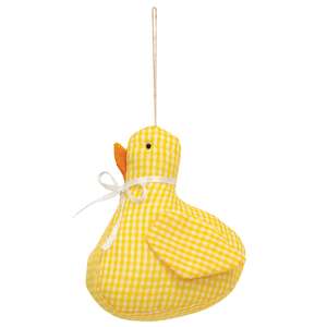 Yellow & White Gingham Checked Stuffed Baby Duck, #CW5048