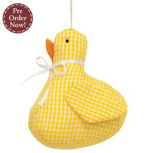 Yellow & White Gingham Checked Stuffed Baby Duck, #CW5048