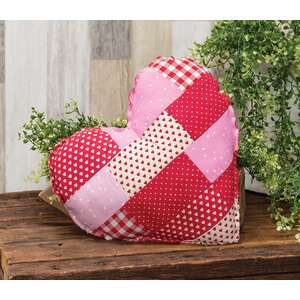 Vintage Patchwork Heart Pillow - 10"H