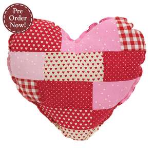 Vintage Patchwork Heart Pillow - 10"H