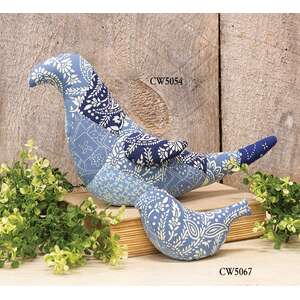 Indigo Bloom Patchwork Bird - 7"H