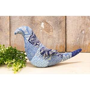 Indigo Bloom Patchwork Bird - 7"H