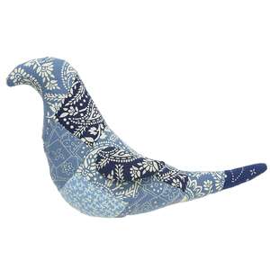 Indigo Bloom Patchwork Bird - 7"H
