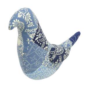 Indigo Bloom Patchwork Bird - 7"H