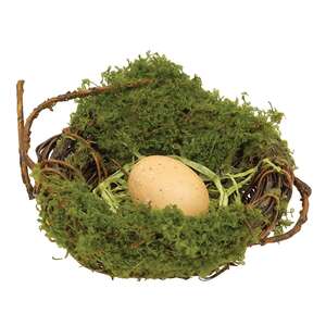 Mossy Twig Bird Nest w/Speckled Cream Egg - 4 In