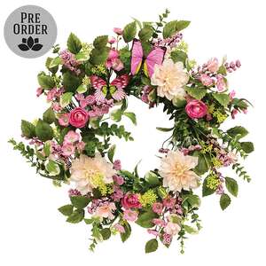 Blushing Butterfly Garden Wreath - 24"
