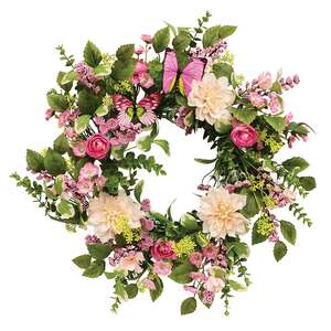 Blushing Butterfly Garden Wreath - 24"