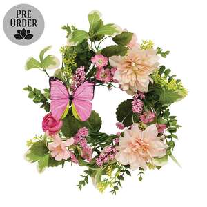 Blushing Butterfly Garden Candle Ring - 6.5"