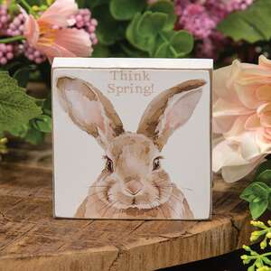 Think Spring Watercolor Bunny Square Block, 39080